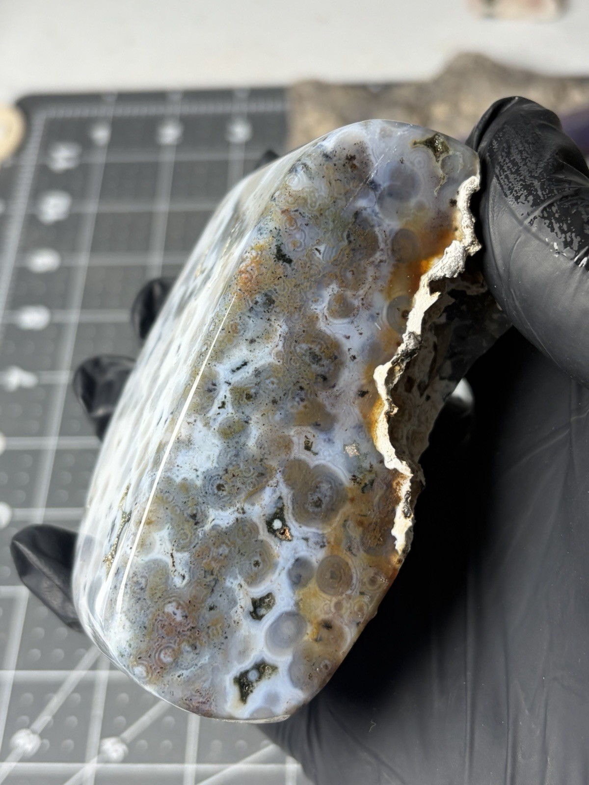 Beautiful Ocean Jasper Standing Free Form Orbs Bluish Colors