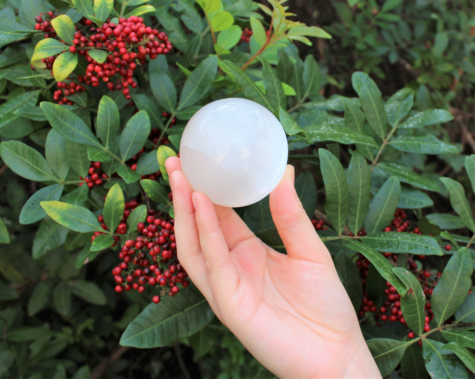 Selenite Crystal Sphere + Stand, LARGE 60 mm (Polished Selenite Crystal Healing)