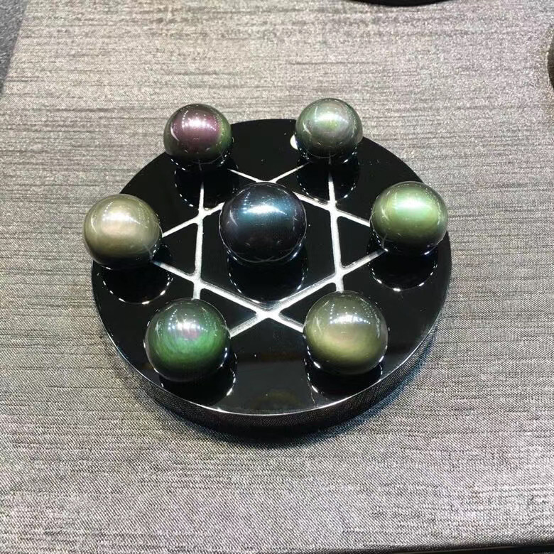 1pcs Seven Star Natural Rainbow obsidian Sphere Ball Chakra Healing+100mm stand