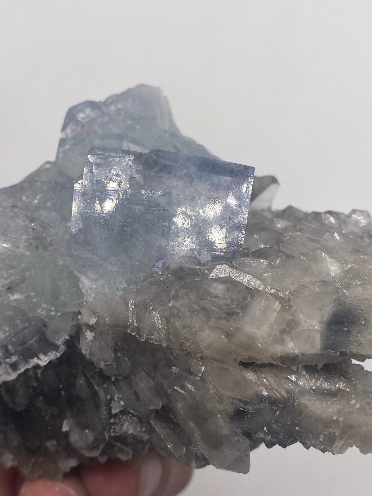 Blue Fluorite Cube Crystals on Smoky Quartz with Calcite! Great Specimen