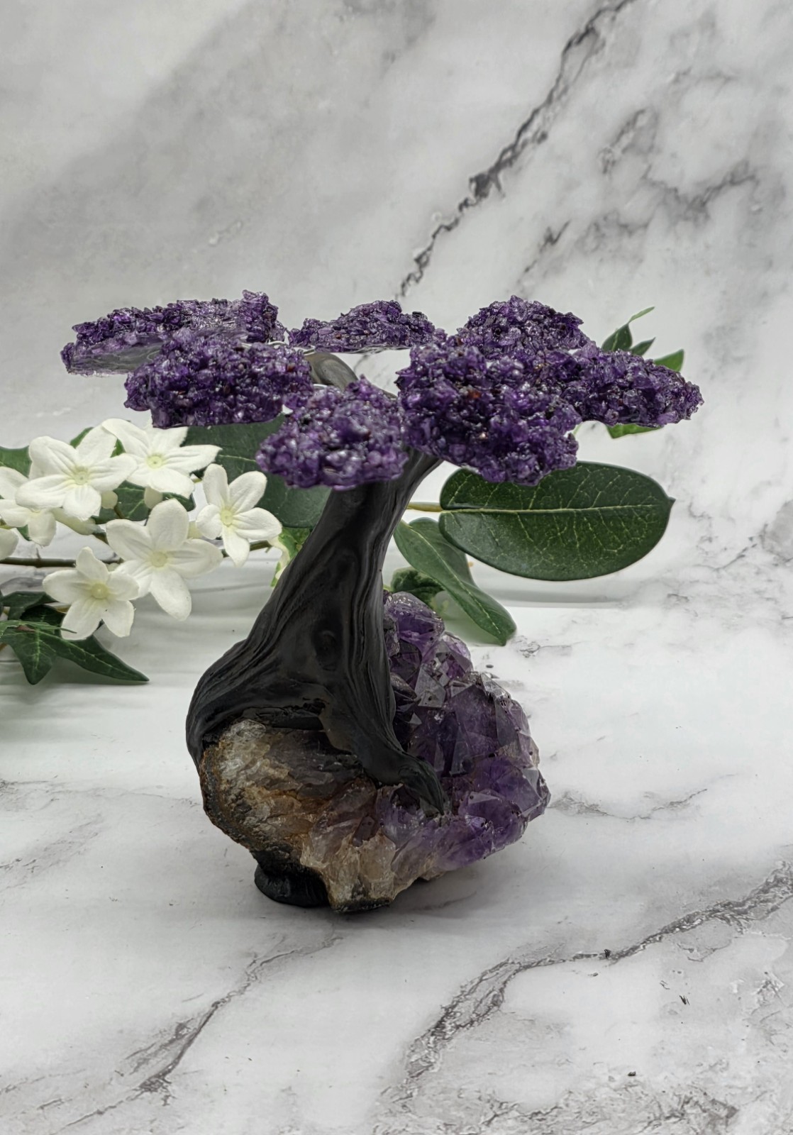Amethyst Cluster Geode Sculpture Natural Amethyst Bonsai Money Tree Handcrafted