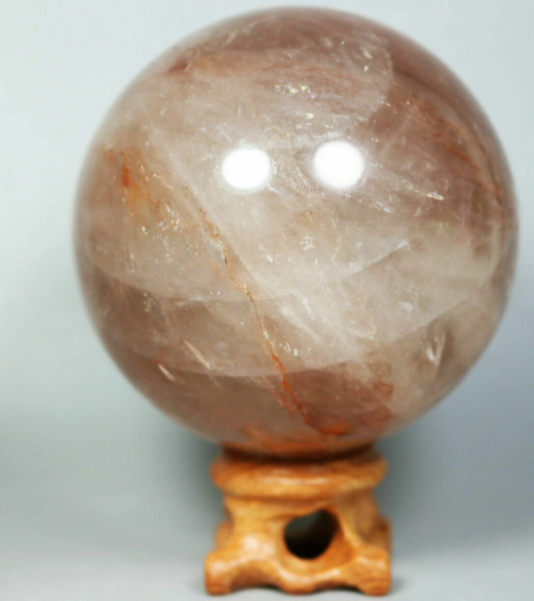 Natural RED FIRE QUARTZ Hematoid Crystal PHANTOM MULTI INCLUSIONS Sphere Stand