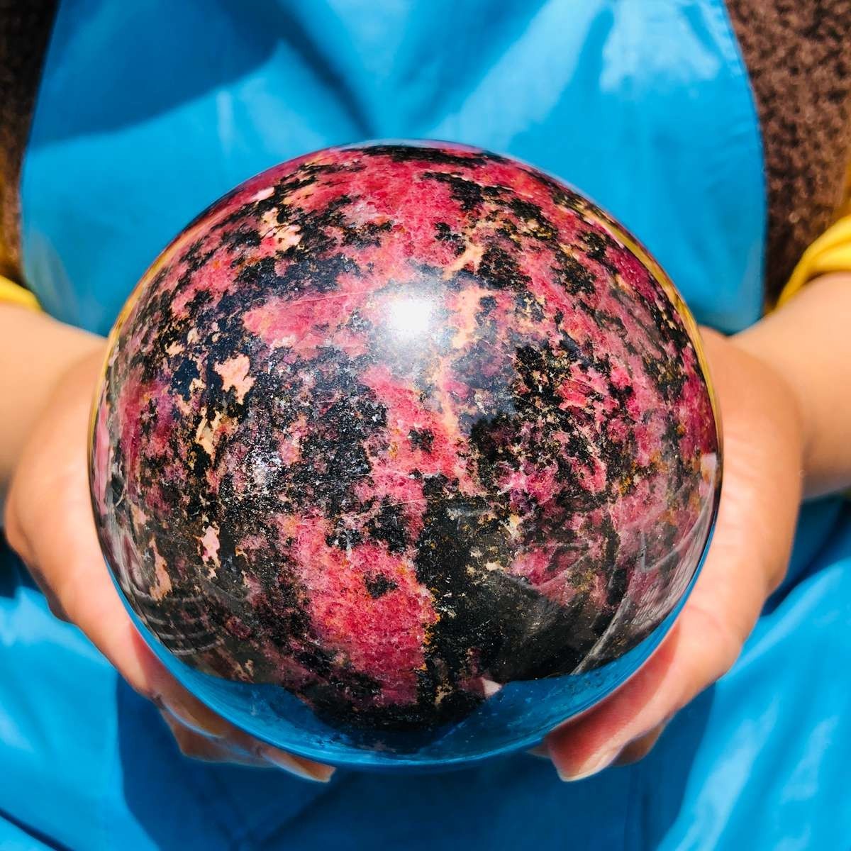4.73 LB Natural Rhodonite Crystal Sphere Pink Black Healing Gem Stone 4776