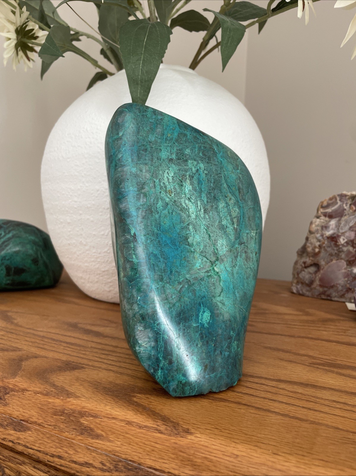 XL vibrant chrysocolla in quartz / Carved And Polished Crystal / Cabochon 3588g