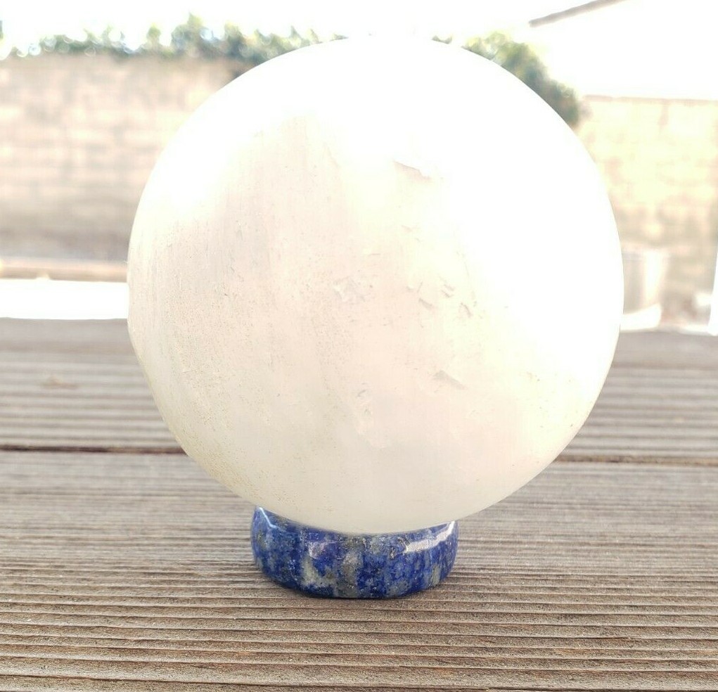 LAPIS LAZULI GEMSTONE SPHERE STAND HAND CARVED (ONE)