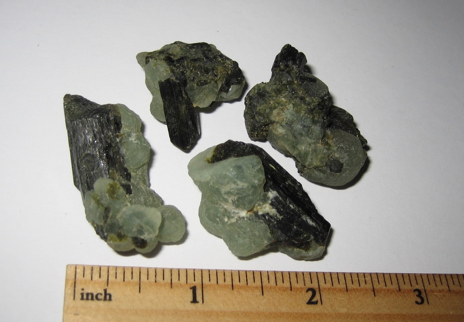 4 SMALL NATURAL 1″- 1.3″ PREHNITE & EPIDOTE CRYSTAL CLUSTERS FROM MALI 60.9grams