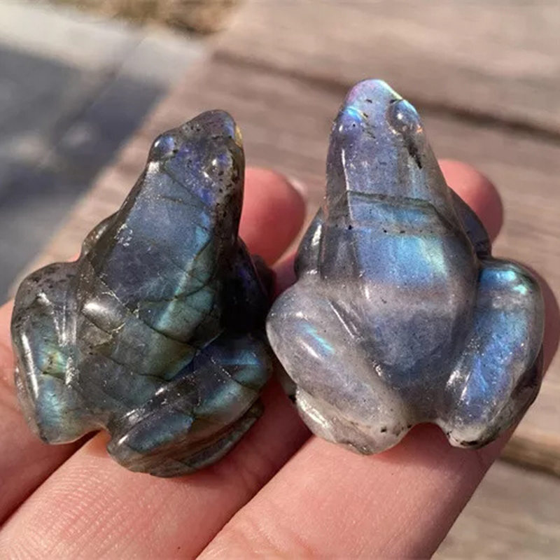 Natural Labradorite Quartz Crystal Stone Frog Carved Healing Reiki Mini Figurine