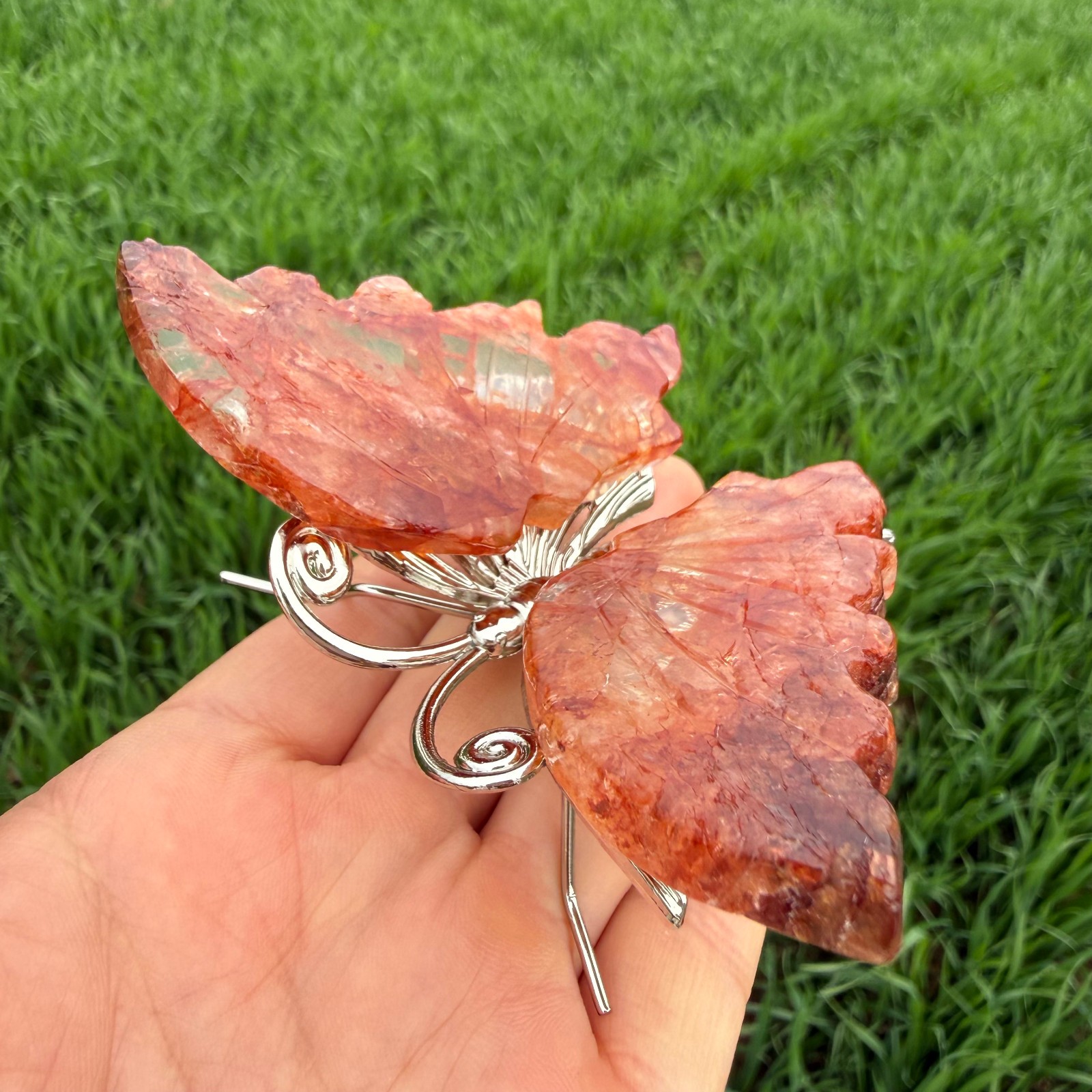 3.6″ Natural red gum flower Carved Butterfly Reiki Crystal Skull Decor gift 1pc