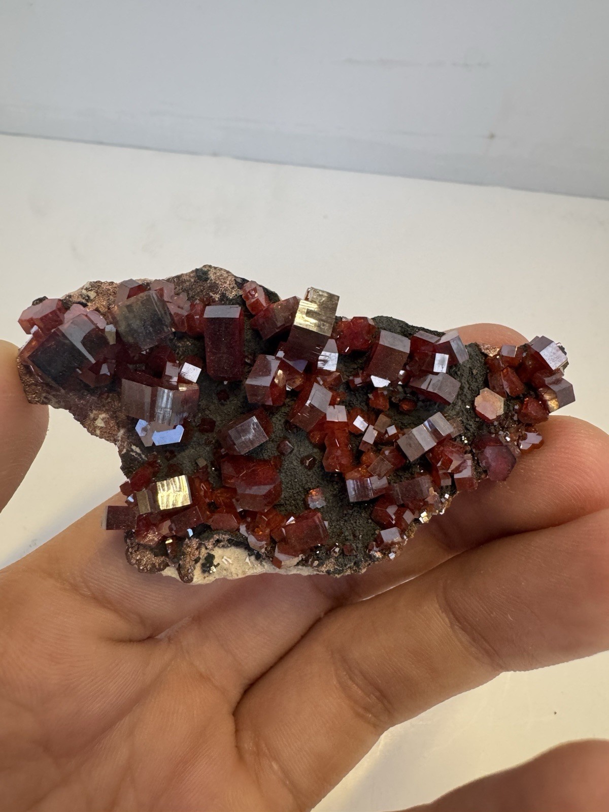 Vanadinite On Matrix, Mibladen, Morocco, Excellent Crystal Form