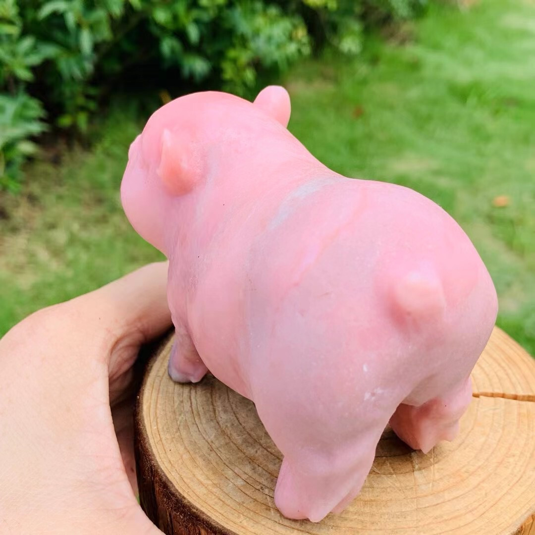 3.7″Natural Crystal Quartz Mineral Specimen Powder Aobao Handmade Carved The pig