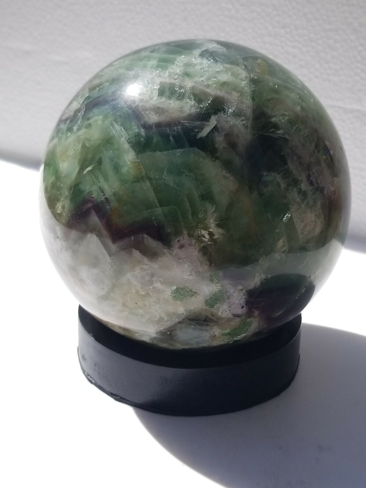 4.5″ Polished Purple Green Fluorite Quartz Crystal Sphere Ball /with wood Stand