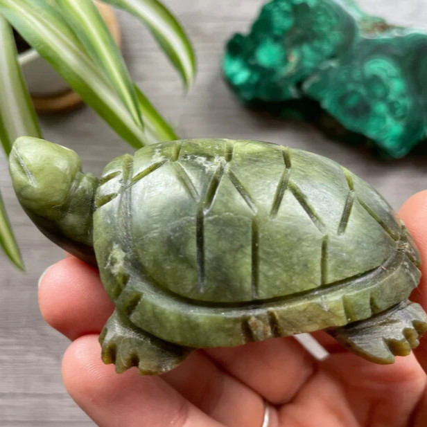 8cm Natural Green Jade Turtle Crystal Carving Healing Sculpture Birthday Gifts