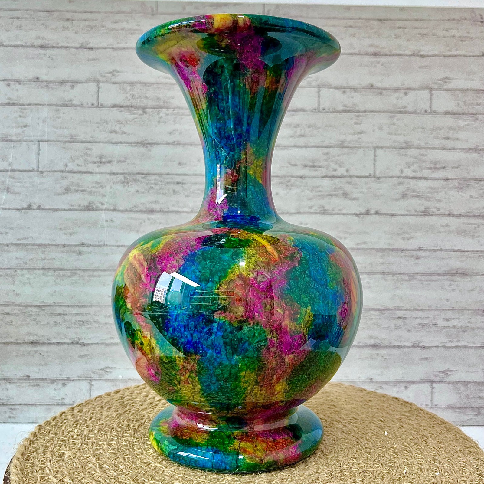 Natural Seven Color Jade Crystal Vase Serpentine Polished Art 5.7 lb