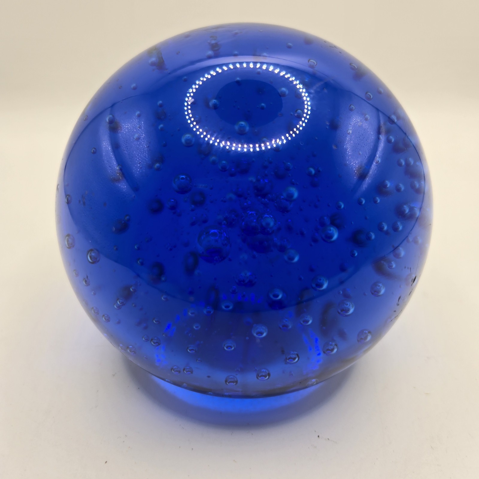 COBALT BLUE CRYSTAL GLASS BALL with BRASS STAND Fortune SPHERE Bubbles