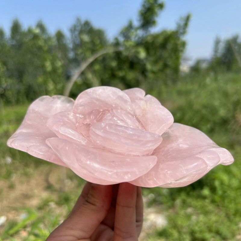 1.27LB Natural Rose Quartz Flower Skull Carved Crystals Skull reiki healing