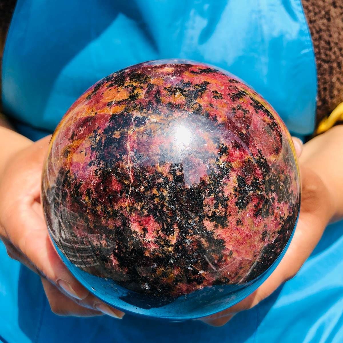 6.35LB Natural Rhodonite Crystal Sphere Pink Black Healing Gem Stone 4800