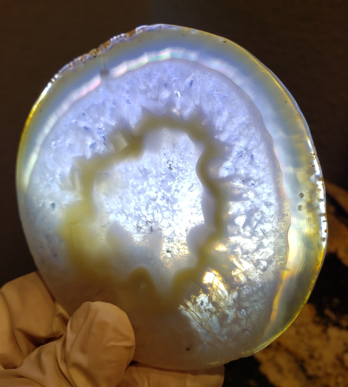 3.75″ Beautiful Rainbow Iris Agate Slab Slice Plate UV, 101g or 3.6 oz