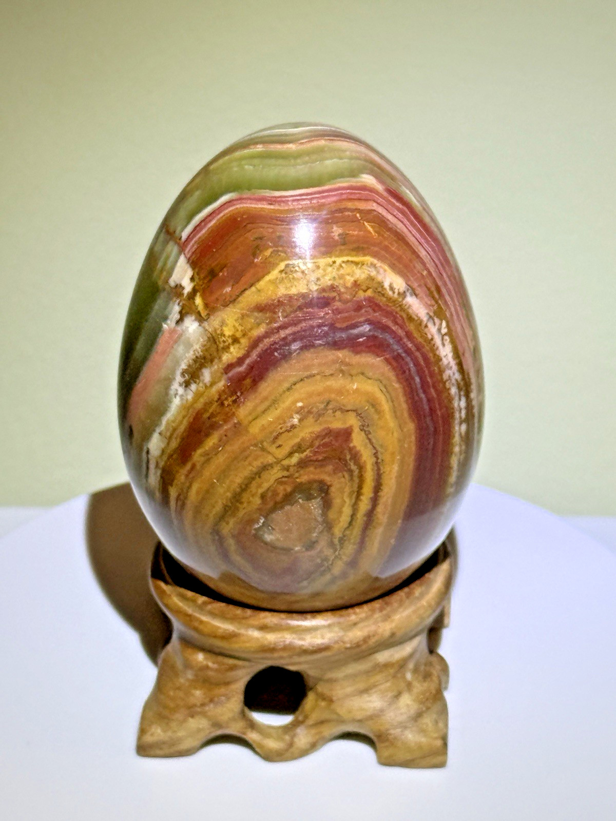 VIVID Multicolor Banded Onyx Egg with Wooden Stand