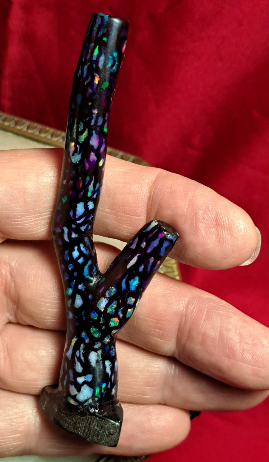 Huge Multicolor Indonesian Wood Opal Fossil Inlaid Mosaic Branch Stands Up