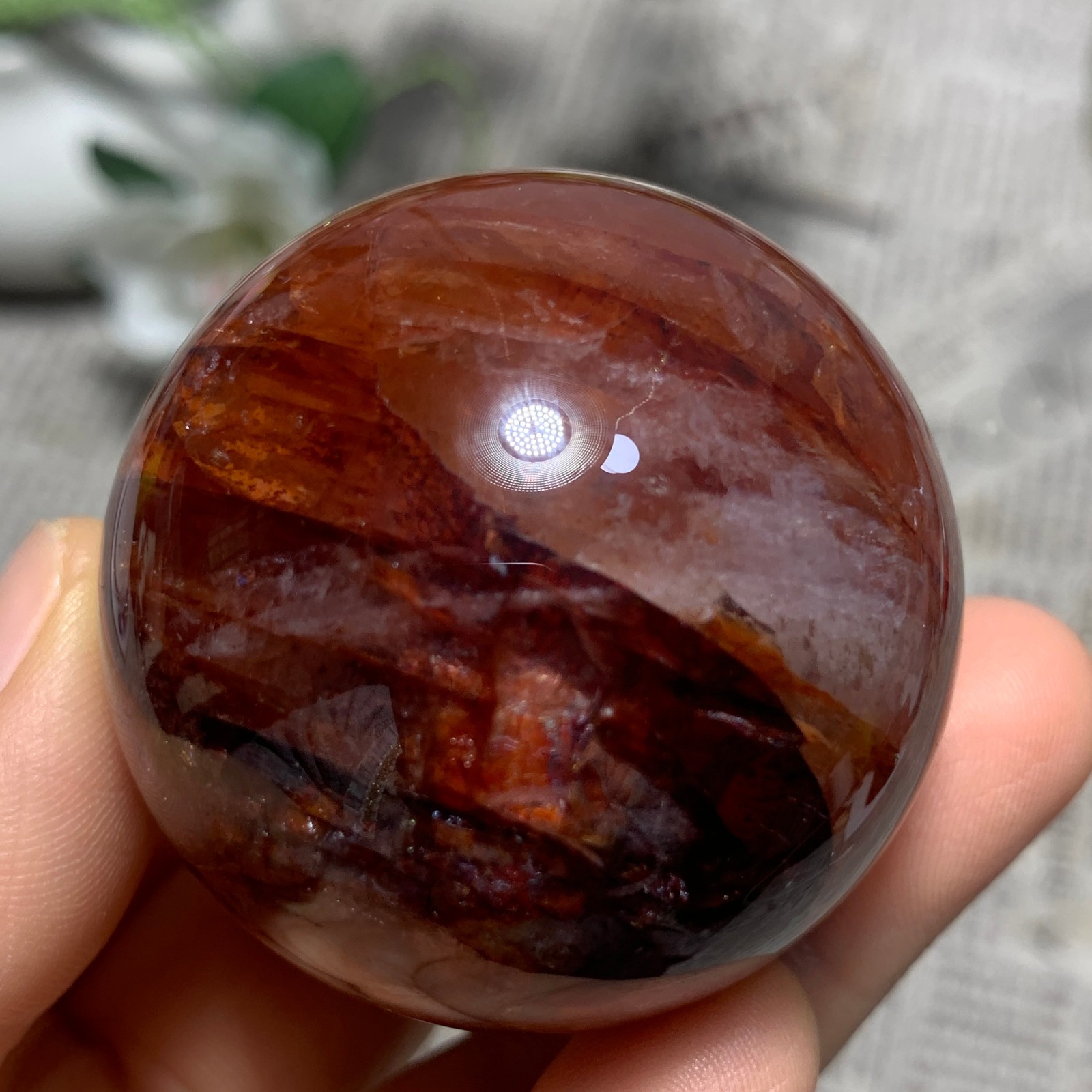 153G Natural Red Gum Flower Ball Crystal Sphere Specimen Energy Healing Reiki