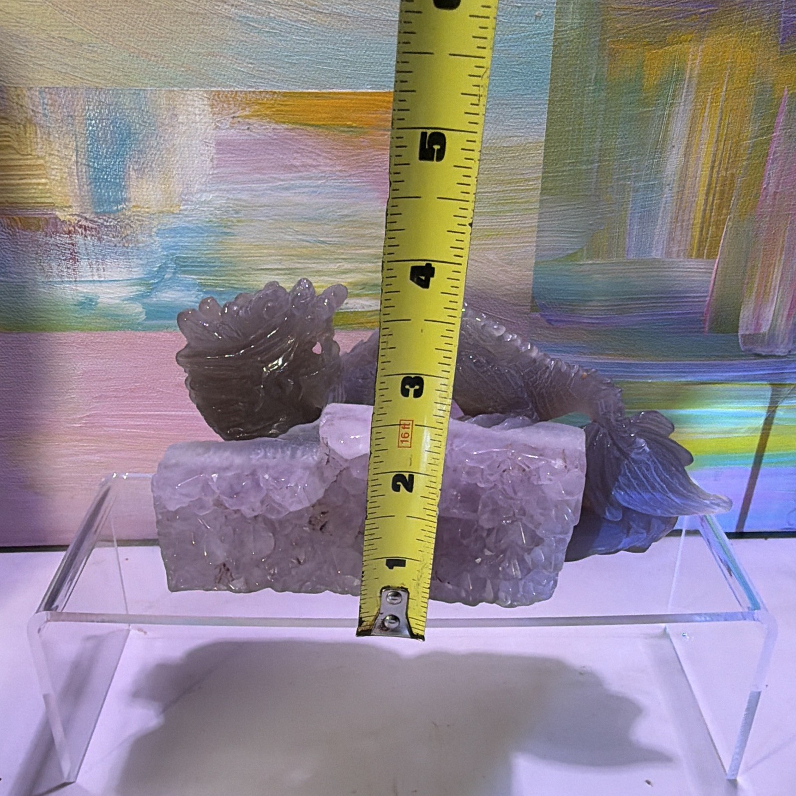 Carved Dragon Figure on Quartz Crystal Cluster Base Decorator Piece, 6 in
