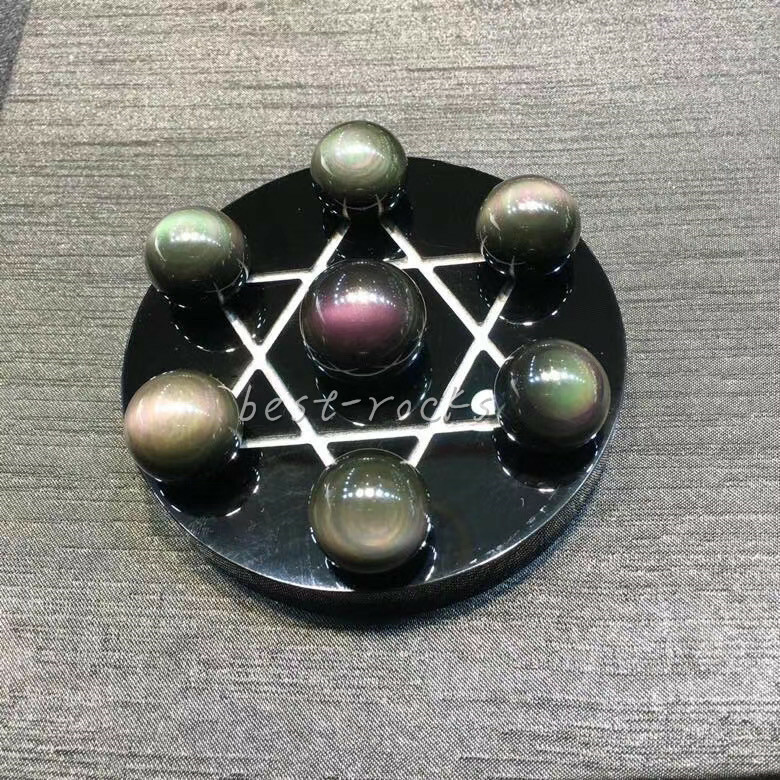 1pcs Seven Star Natural Rainbow obsidian Sphere Ball Chakra Healing+100mm stand