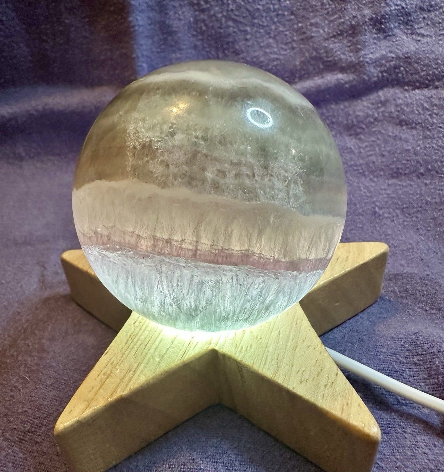 Fantastic Fluorite Crystal Sphere With Banding With Light Stand Free Shipping