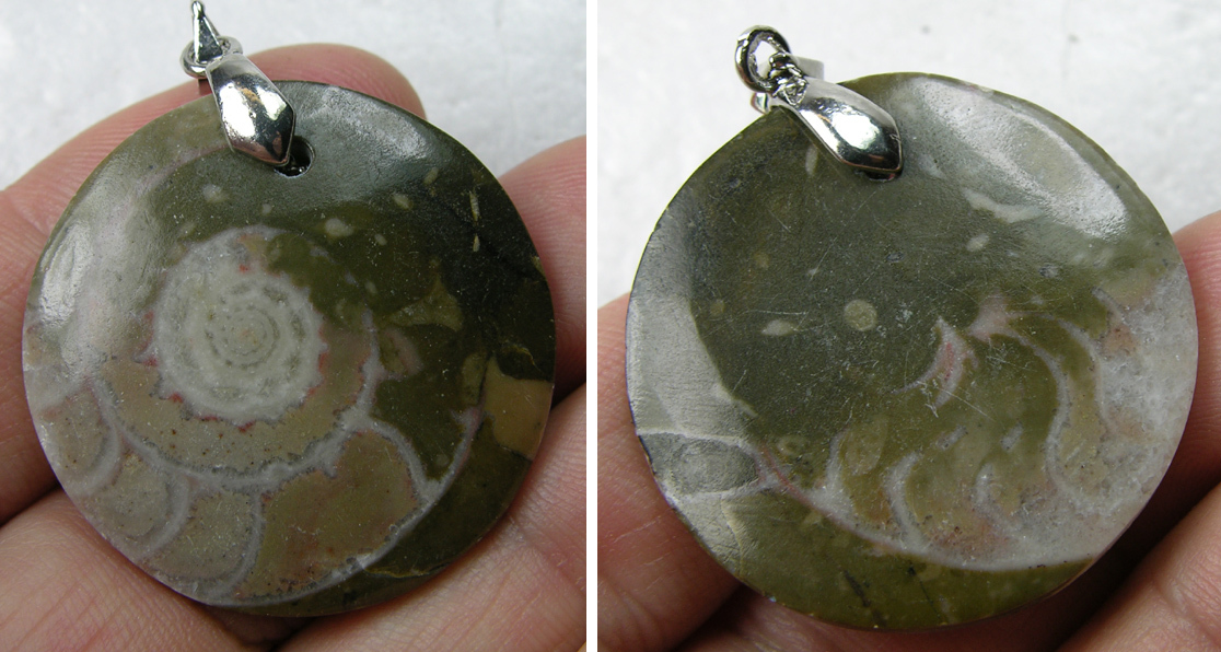 1 5/16 in Morocco Natural Snail Ammonite Fossil Crystal Specimen Pendant 33mm #6