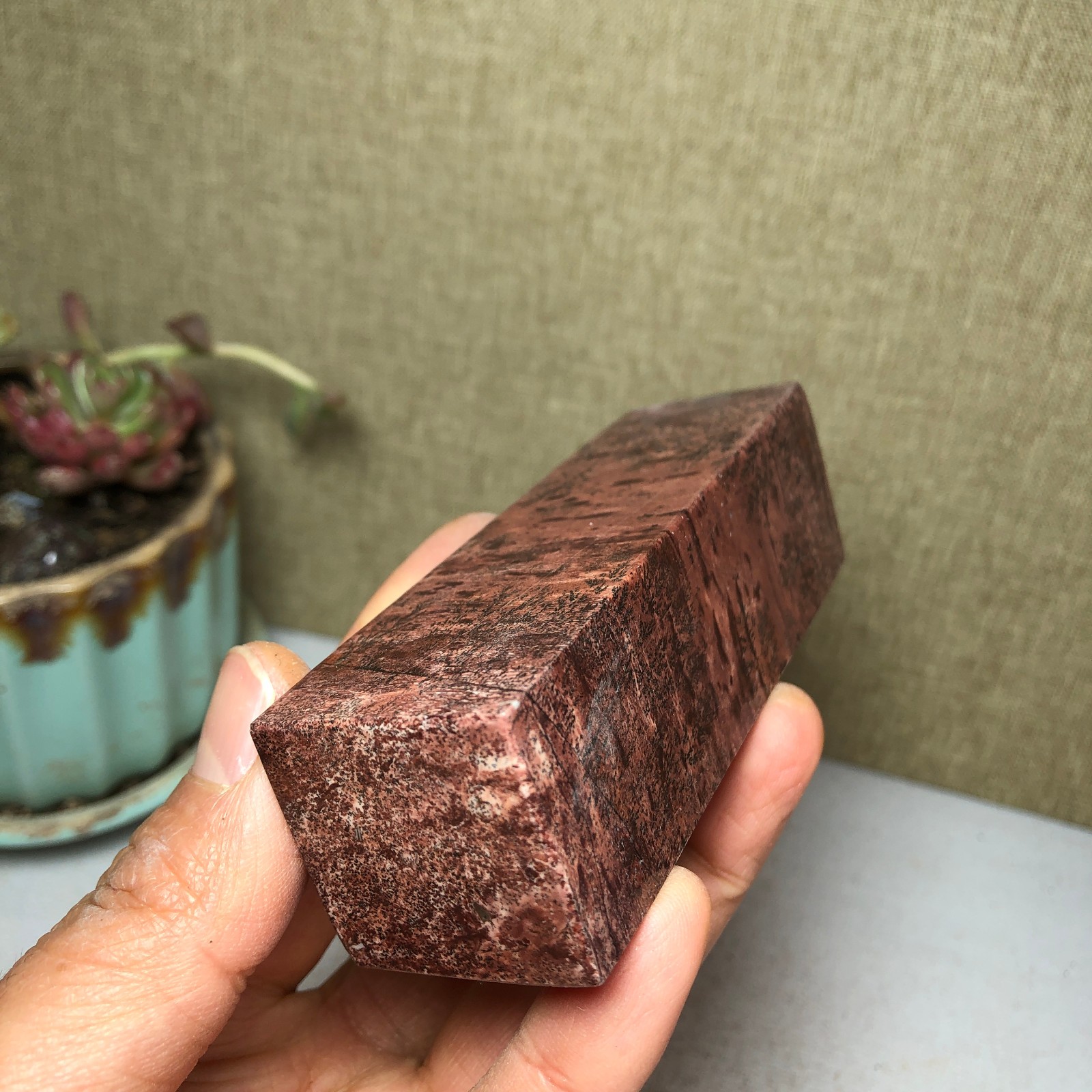 95mm Natural Chinese Painting Stone Quartz Crystal cuboid home decor 211g A3233