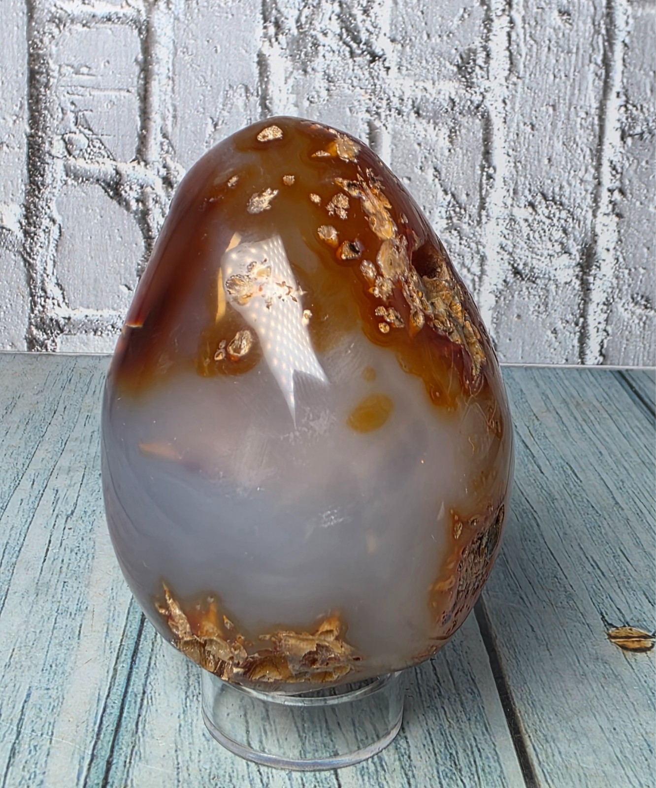 ✨ Druzy Cave Agate Egg – Natural Crystal Inclusions – Polished Stone ✨