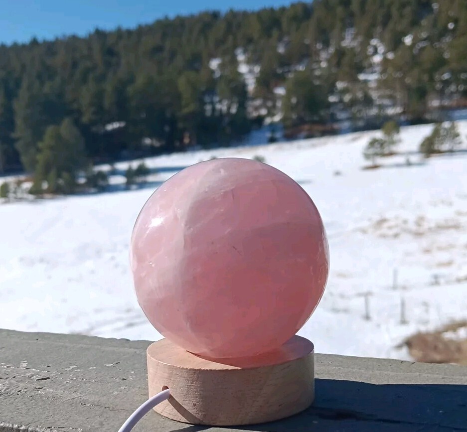 Polished Rose Quartz Crystal Ball Lamp 1 1/4lbs Sphere W LED Stand Large Vivid