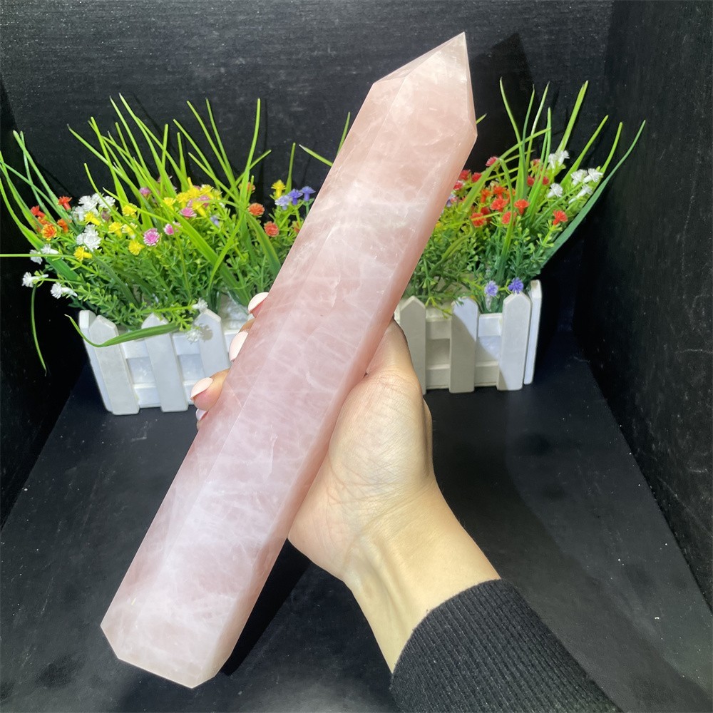 3.2LB 11.8″ Natural Rose Quartz Obelisk Crystal Quartz Mineral Tower healing