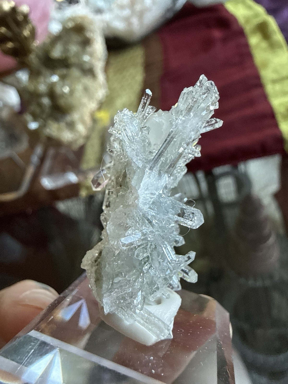 Clear Quartz Crystal Cluster Display Specimen on Acrylic Stand, 0.78 oz