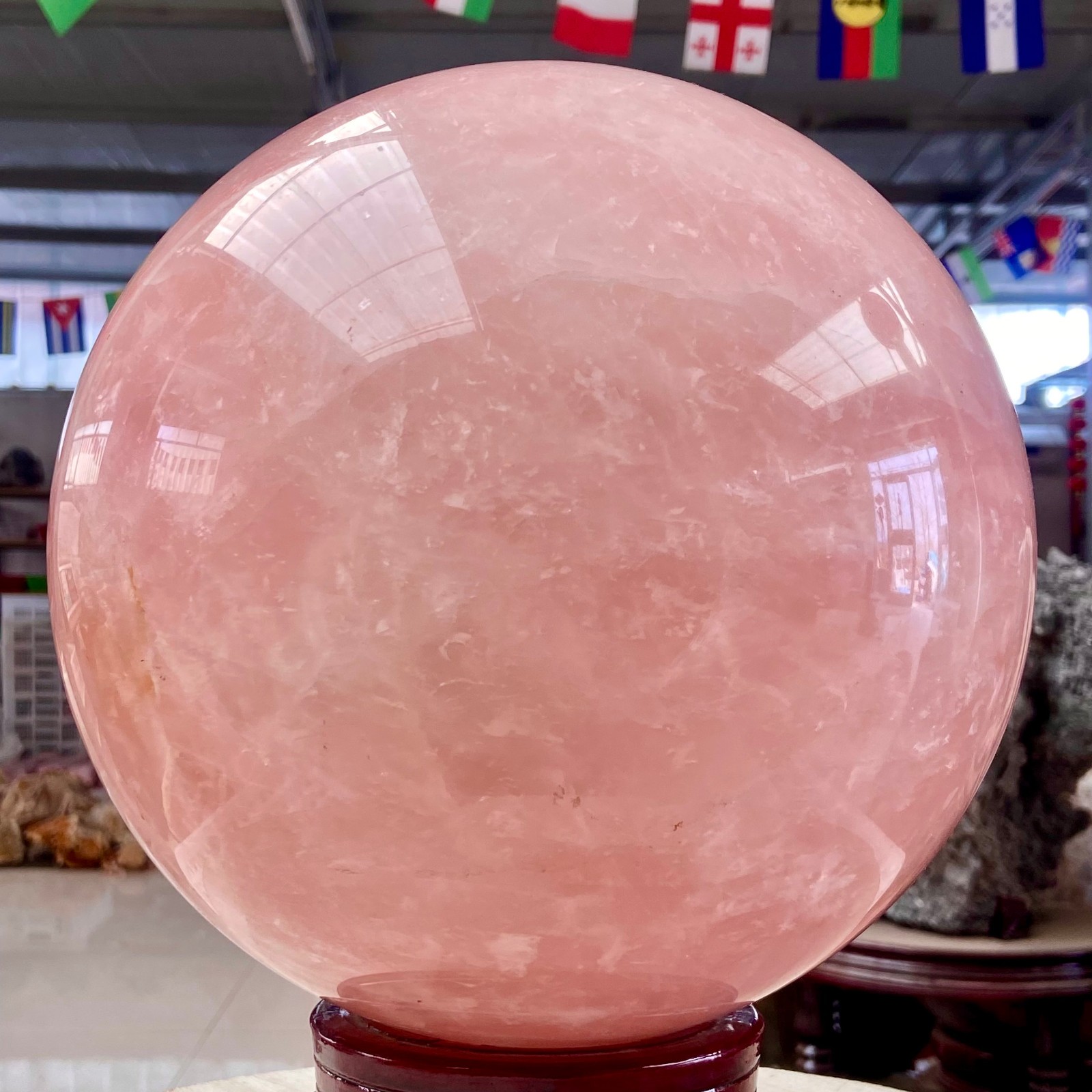 41LB Large Natural Pink Rose Quartz Sphere Crystal Ball Reiki Healing
