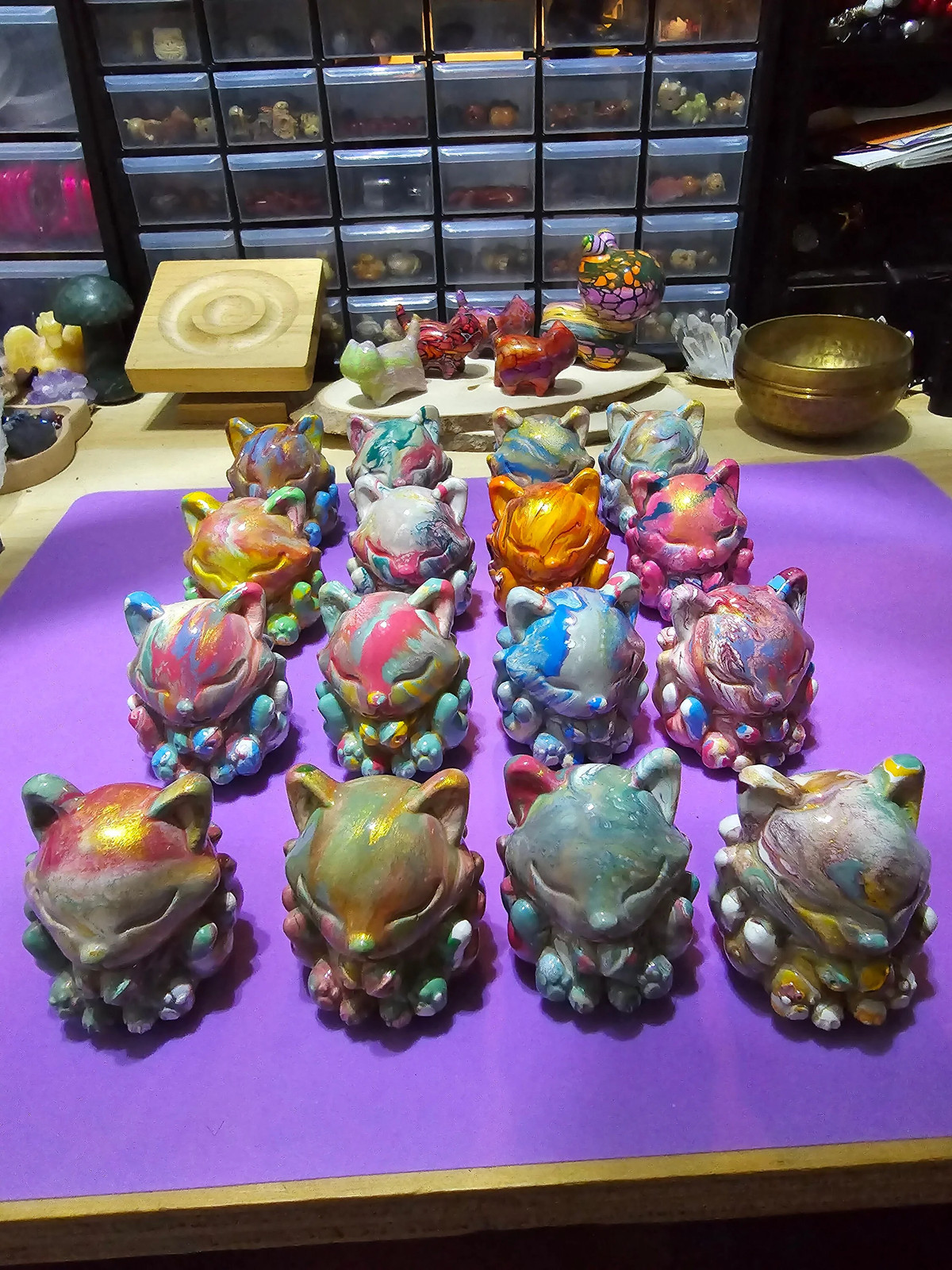 Colorful Daqi Fox Lacquer Painted Sandalwood Ninetail Fox