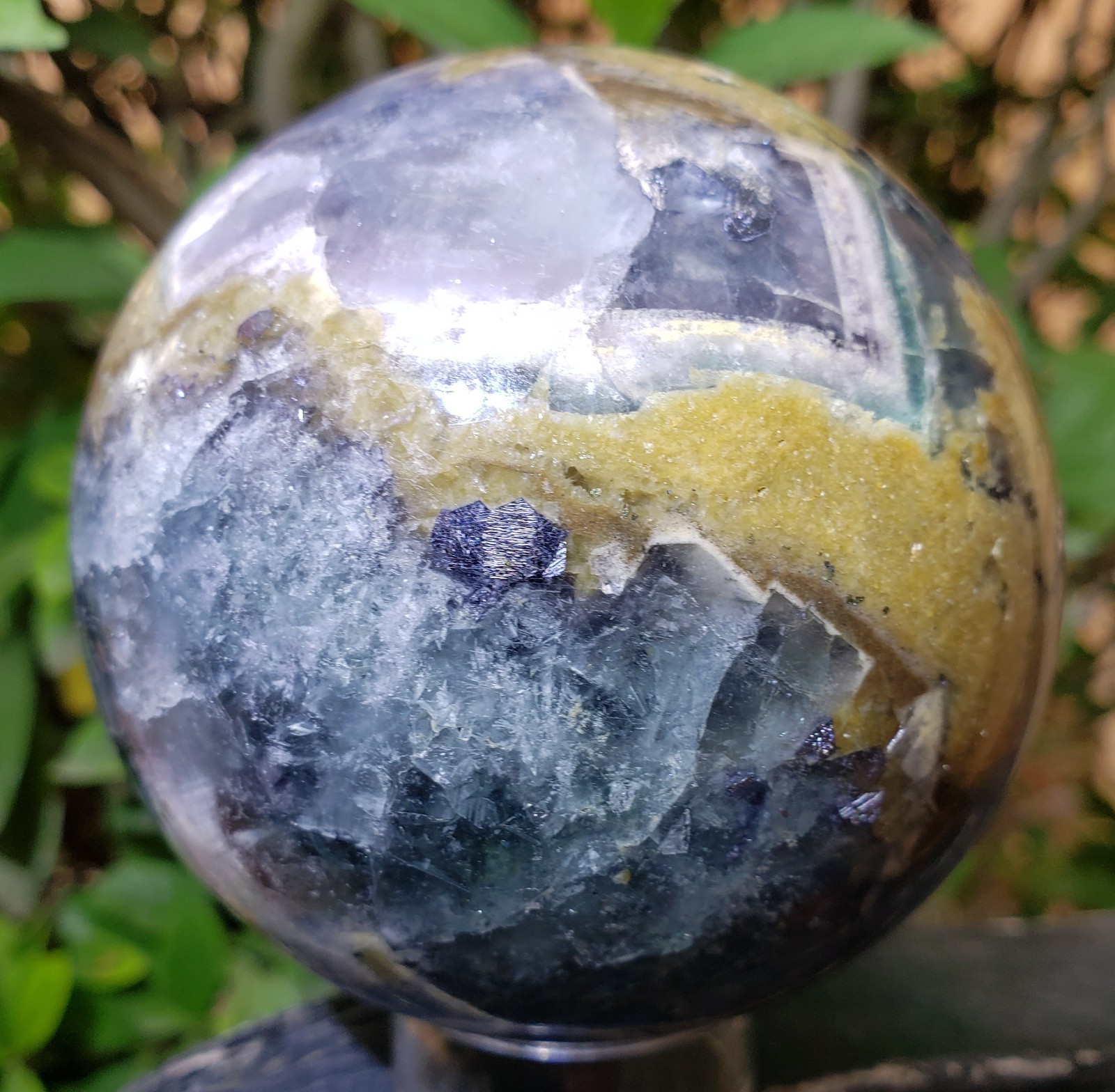3″ Fluorite Root Crystal Sphere Orb Ball STRONG UV Mineral Druzy, 764g or 1.7 lb