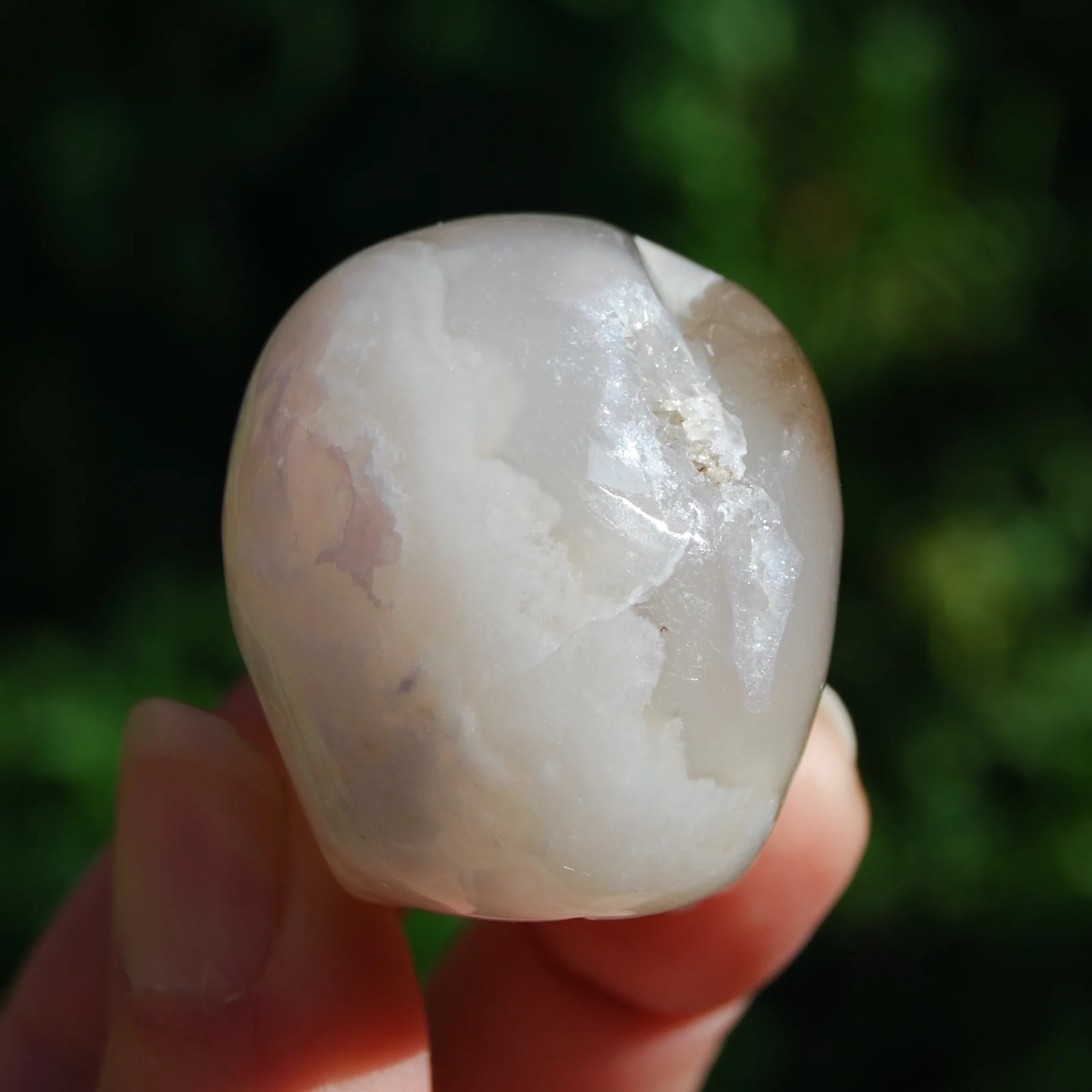 2in Sakura Flower Agate Carved Crystal Skull, Realistic Peach White Flower Agate