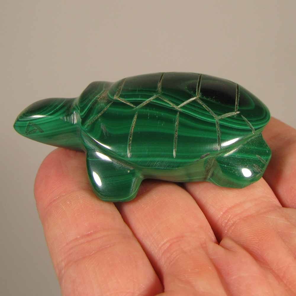 2.6″ Handcarved MALACHITE TURTLE Gemstone Animal Carving – Congo, Africa