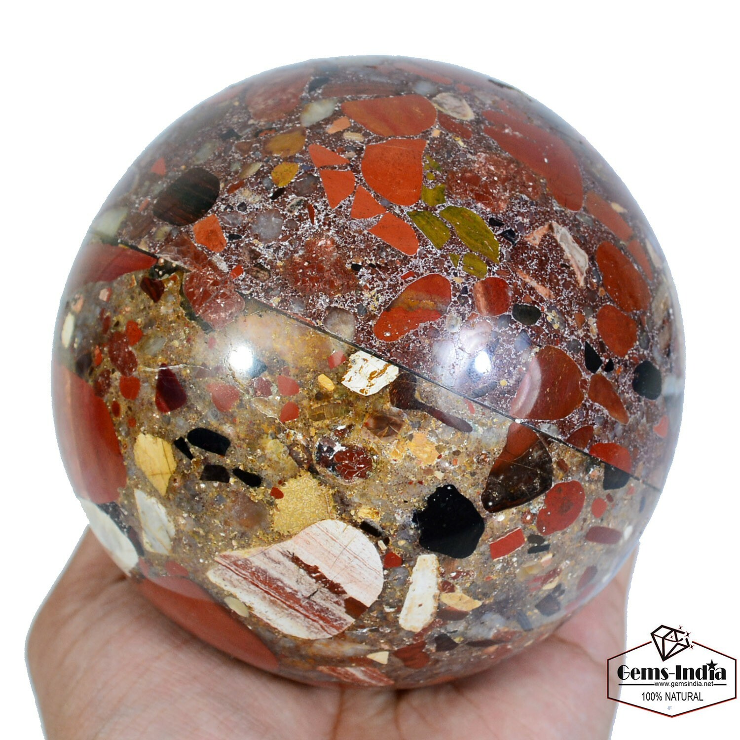 Natural 4.2in Red Conglomerate Stone Healing Meditation Puddingstone Sphere Ball