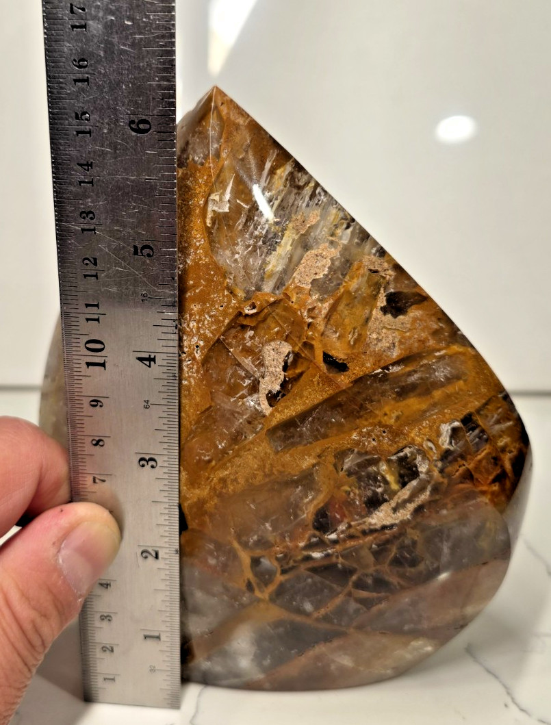 4LB 6″ High-Grade AAA Golden Healer with Smoky Quartz Crystal Flame Free-form