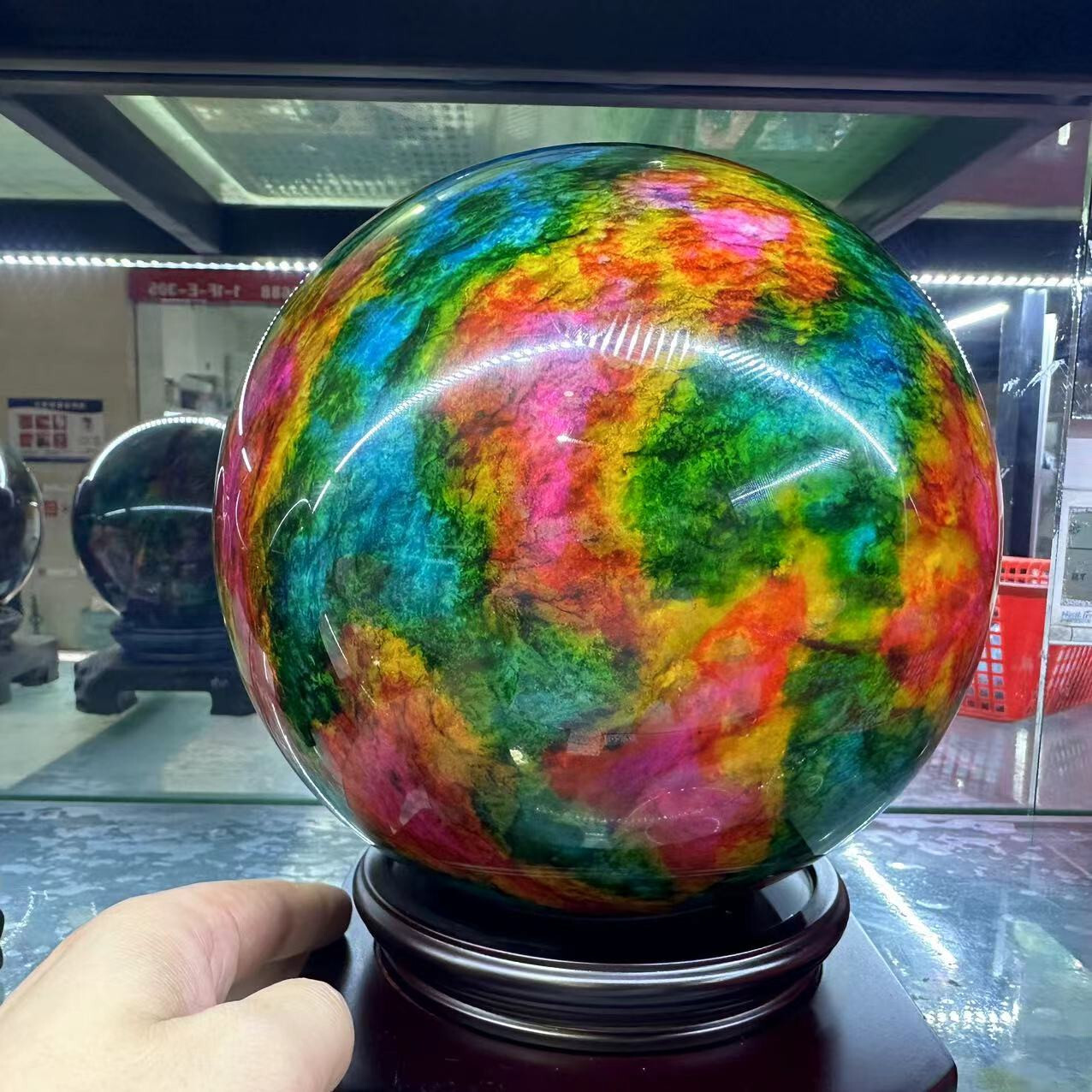 Natural “Seven Colors Jade” sphere quartz polished ball decor gift+stand 26LB+