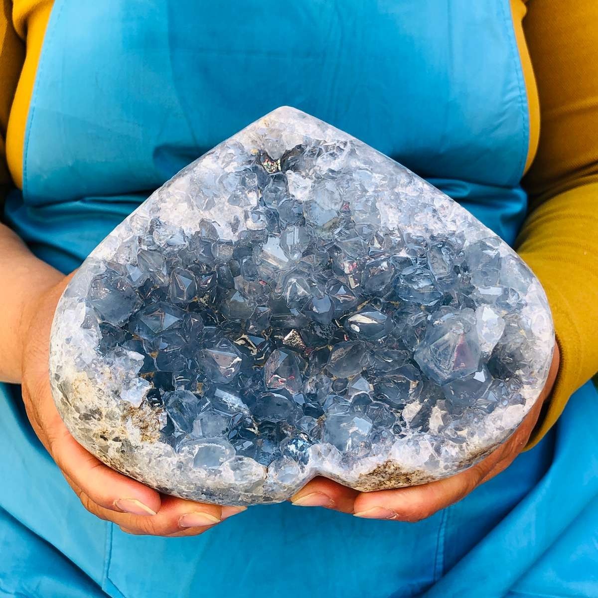 5LB Natural Blue Celestite Geode heart-shaped Crystal Cluster Specime Healing