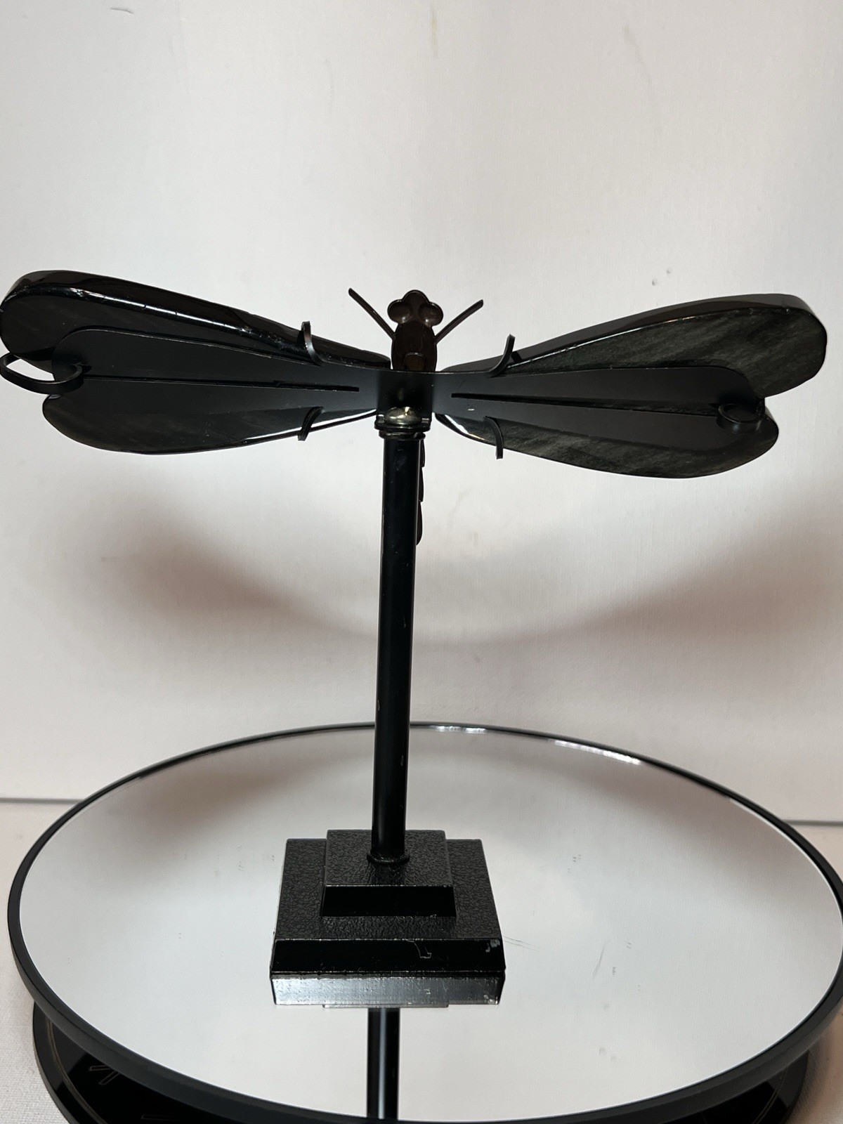 Golden Sheen Obsidian Dragon Fly Carving W/Holder – Measurements In Photos