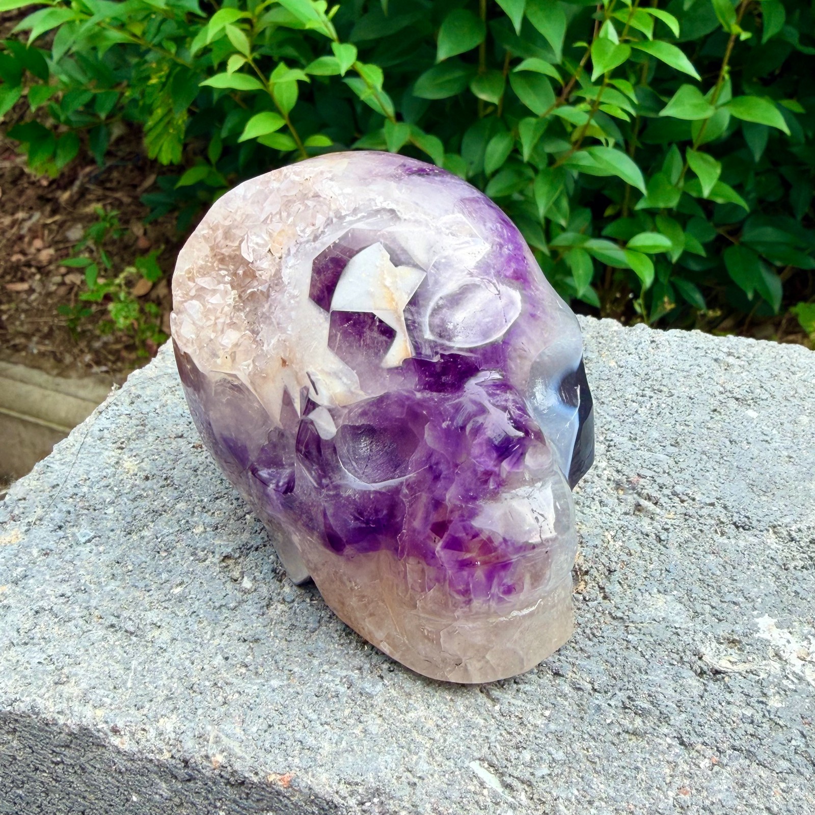 1.58lbAmethyst agate crystal cave skull, Rare hand carved skull specimen
