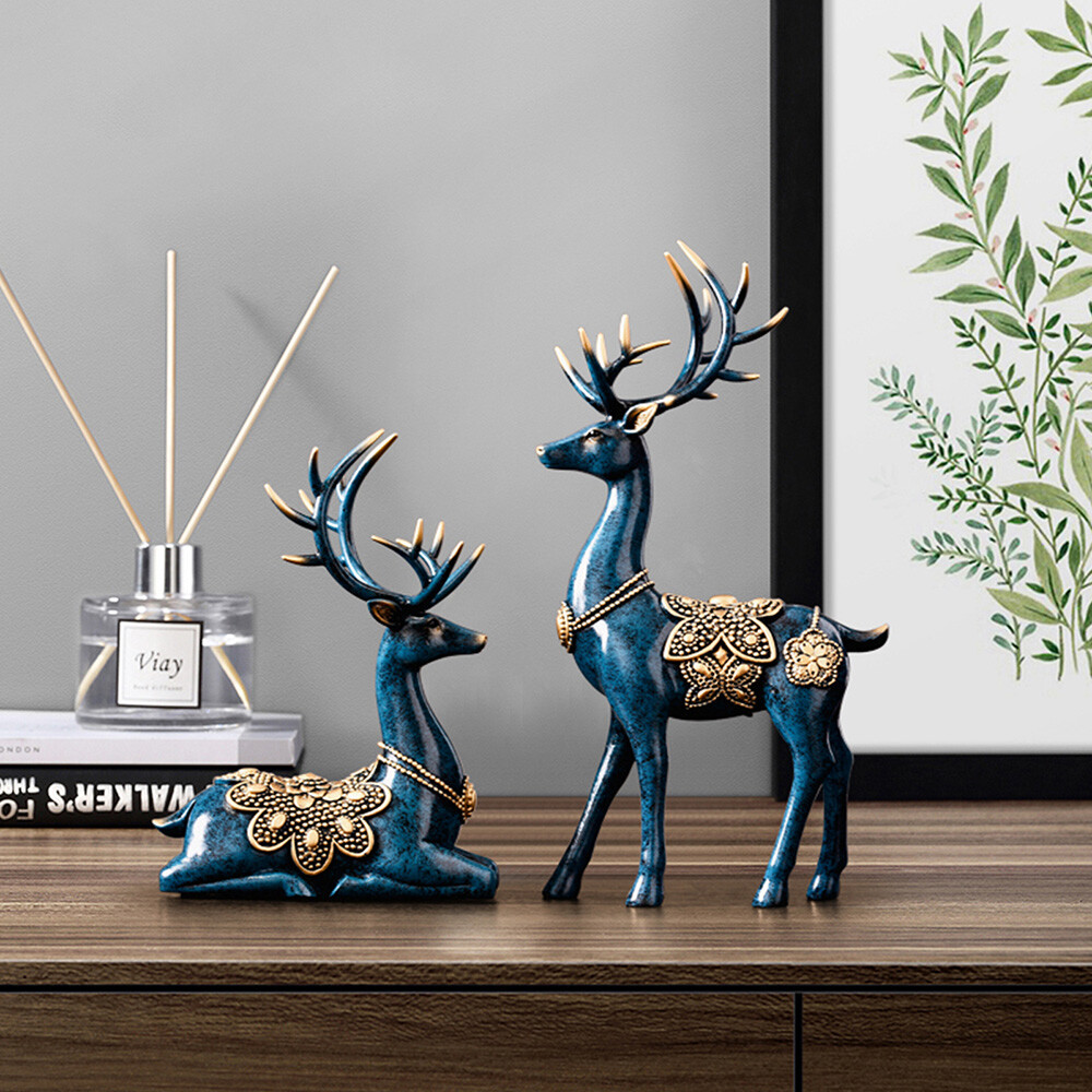 A Pair of Sika Deer Statues, Modern Sika Deer Figurines, Sika Deer Ornaments