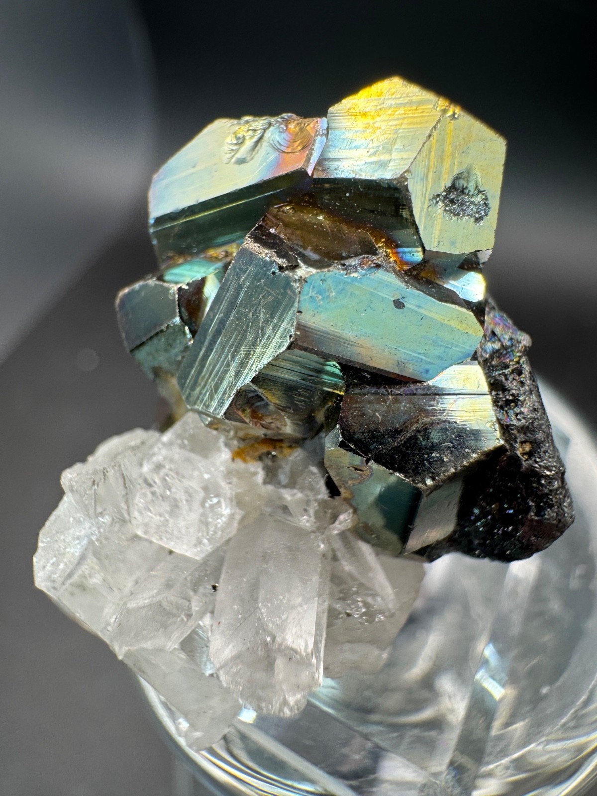 6595 Iridescent Rainbow Pyrite on Quartz Indonesia 28g