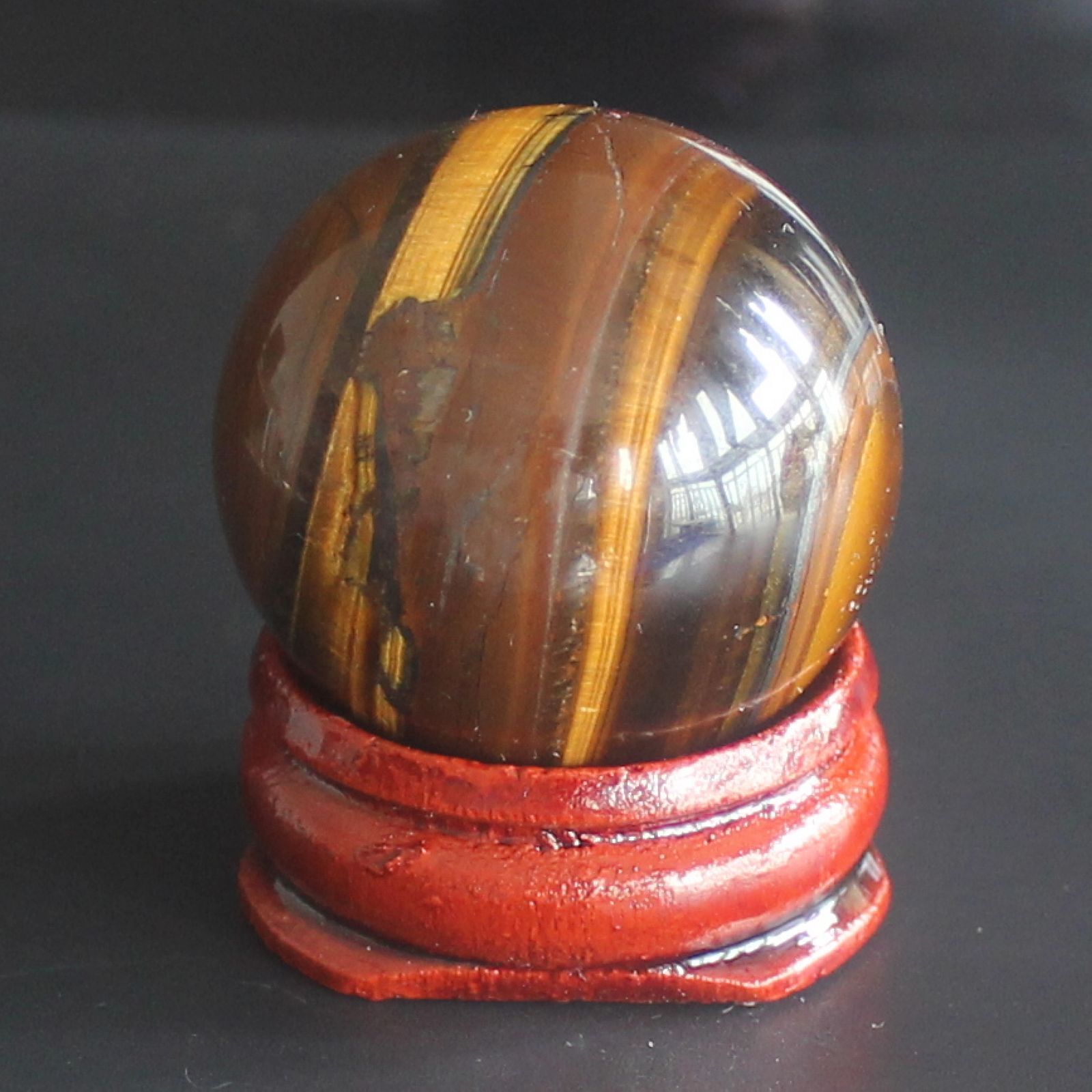 Gemstone crystal iron tiger eye sphere ball with wood stand healing Reiki craft