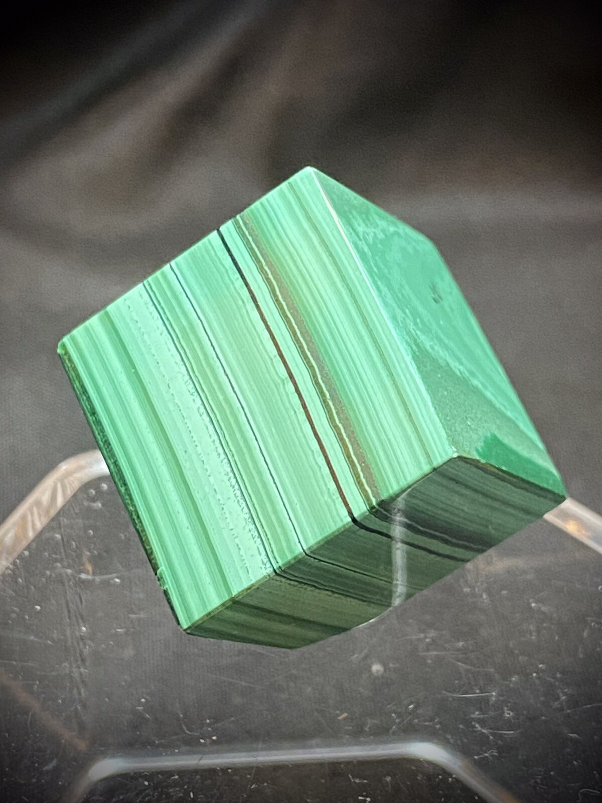 0.8 Inch Malachite Cube Stands On 1 Corner 40 Grams
