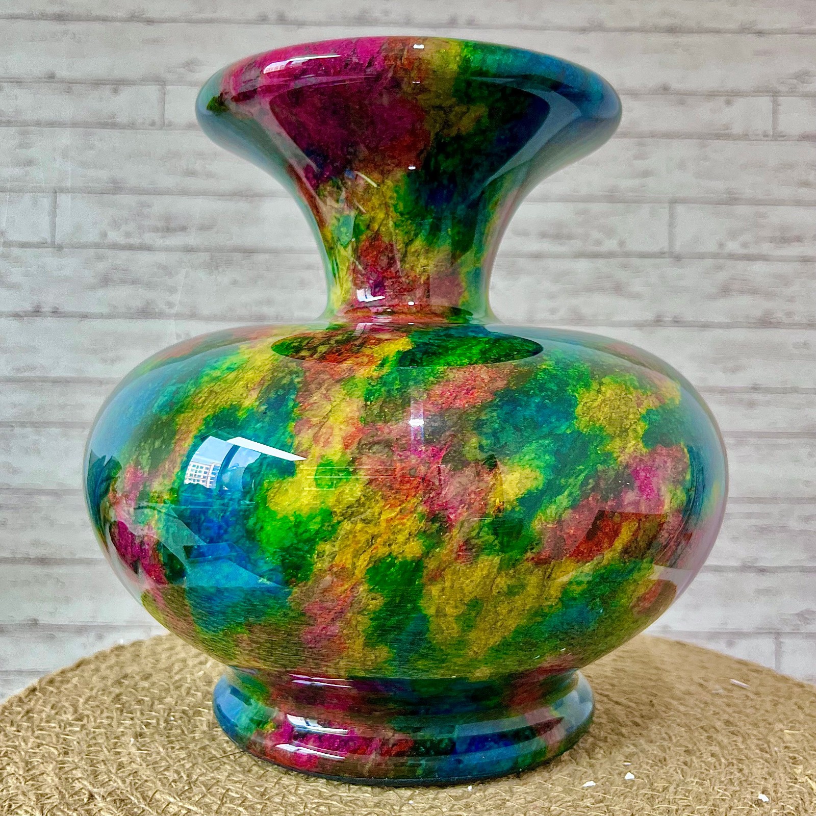 Taiwan Seven Colours Natural Jade Stone Flower Vase Bottle Jar Pot 10.6 lb