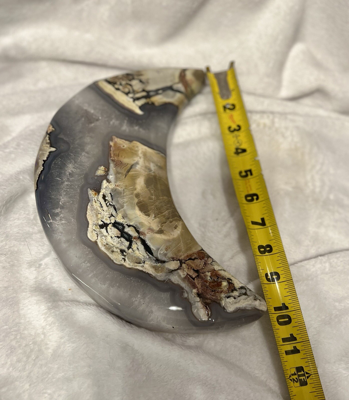 XL Druzy Volcano Agate Moon (10 1/2 in./almost 7 lbs.) Nice Strong UV Reactive